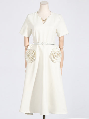 Woochic robe longue col en V trapèze à volants couture taille haute abricot S